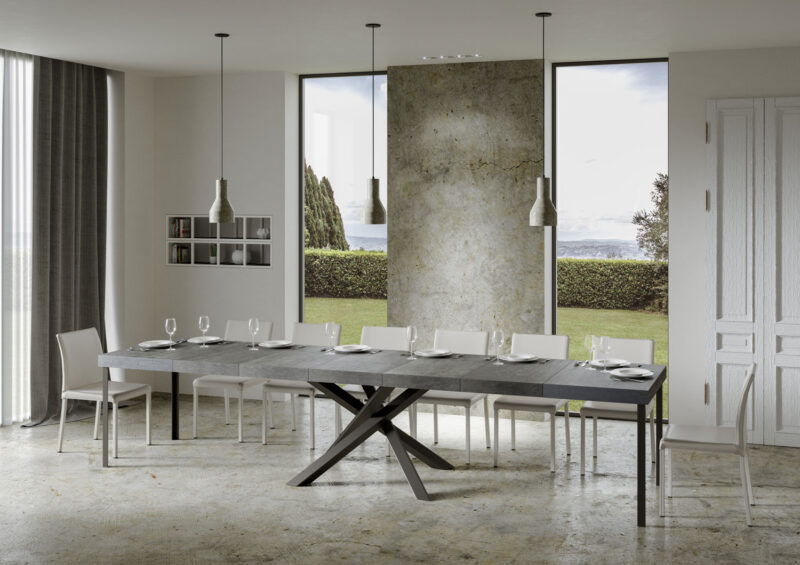 Tavolo allungabile 140/400x90 cm Volantis Premium cemento gambe antracite - immagine 5