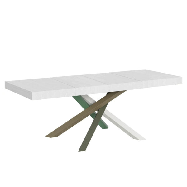Tavolo allungabile 160/420x90 cm Volantis Premium bianco frassino gambe multicolore 4/A