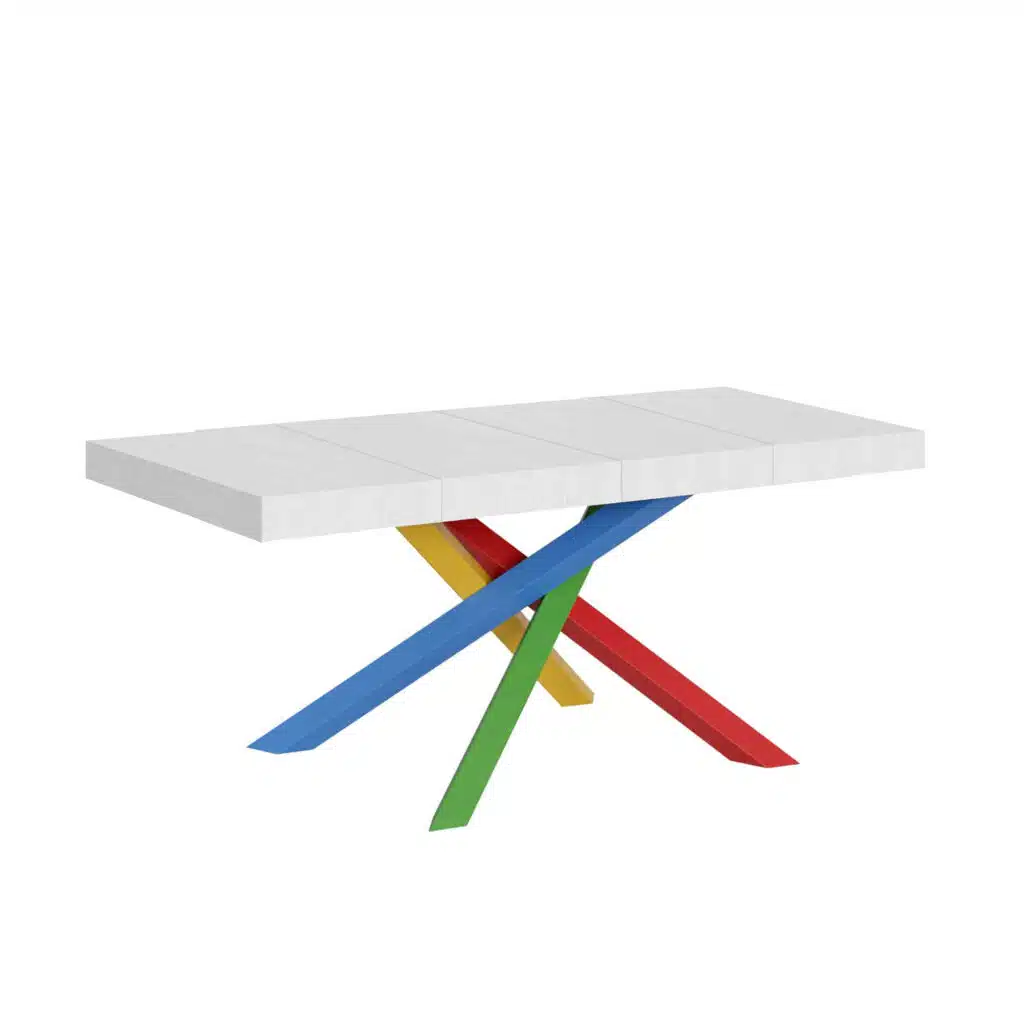 Tavolo allungabile 140/400x90 cm Volantis Premium bianco frassino gambe multicolore 4/B - foto 1