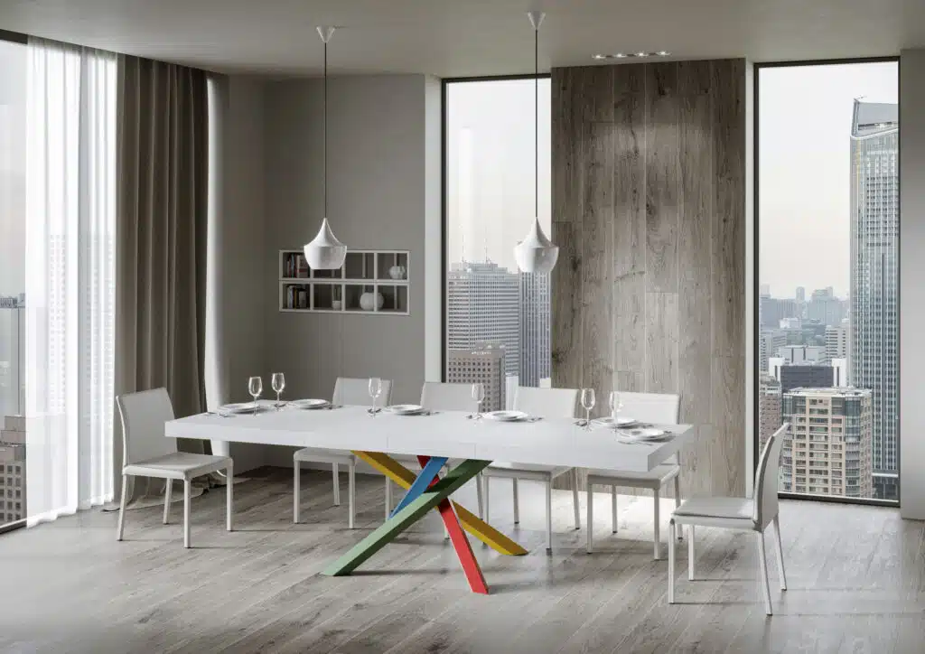 Tavolo allungabile 160/264x90 cm Volantis Premium bianco frassino gambe multicolore 4/B - foto 1
