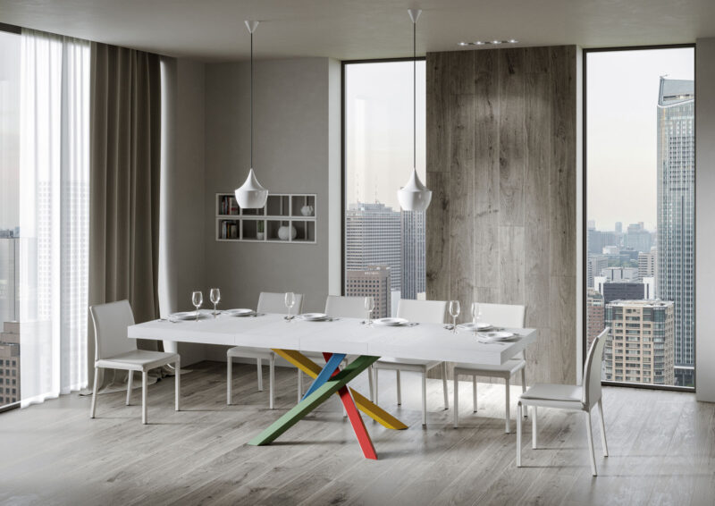 Tavolo allungabile 120/380x90 cm Volantis Premium bianco frassino gambe multicolore 4/B - immagine 3