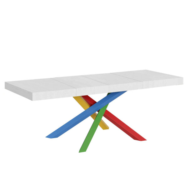 Tavolo allungabile 160/420x90 cm Volantis Premium bianco frassino gambe multicolore 4/B