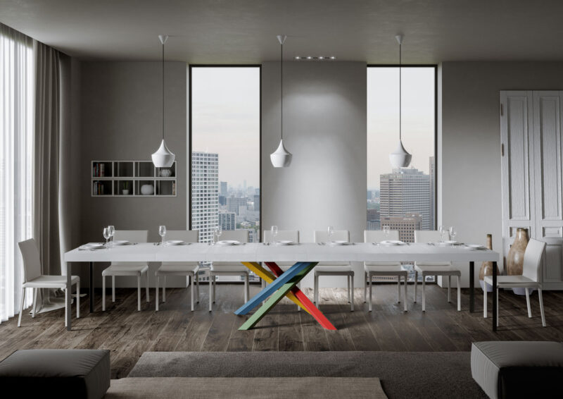 Tavolo allungabile 120/380x90 cm Volantis Premium bianco frassino gambe multicolore 4/B - immagine 4