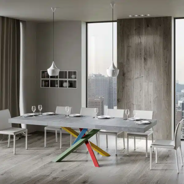 Tavolo allungabile 200/460x90 cm Volantis Premium cemento gambe multicolore 4/B