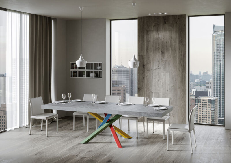 Tavolo allungabile 120/380x90 cm Volantis Premium cemento gambe multicolore 4/B - immagine 3