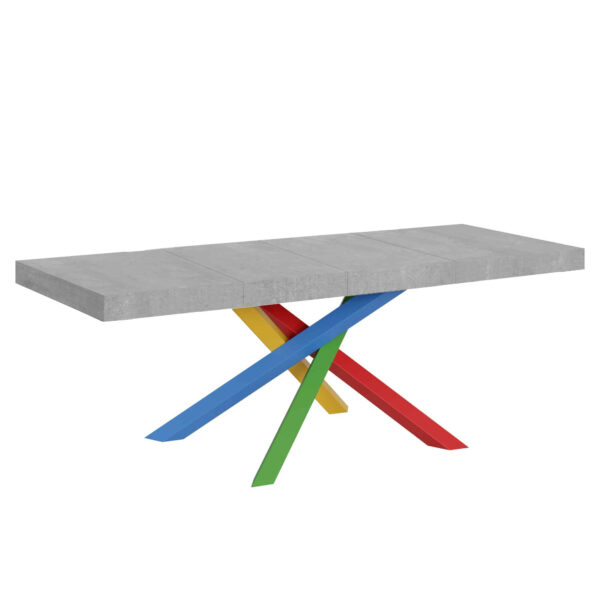 Tavolo allungabile 160/420x90 cm Volantis Premium cemento gambe multicolore 4/B