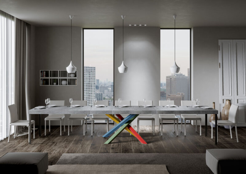 Tavolo allungabile 120/380x90 cm Volantis Premium cemento gambe multicolore 4/B - immagine 4