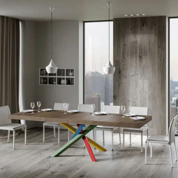 Tavolo allungabile 200/460x90 cm Volantis Premium noce gambe multicolore 4/B