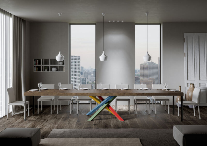 Tavolo allungabile 120/380x90 cm Volantis Premium noce gambe multicolore 4/B - immagine 4