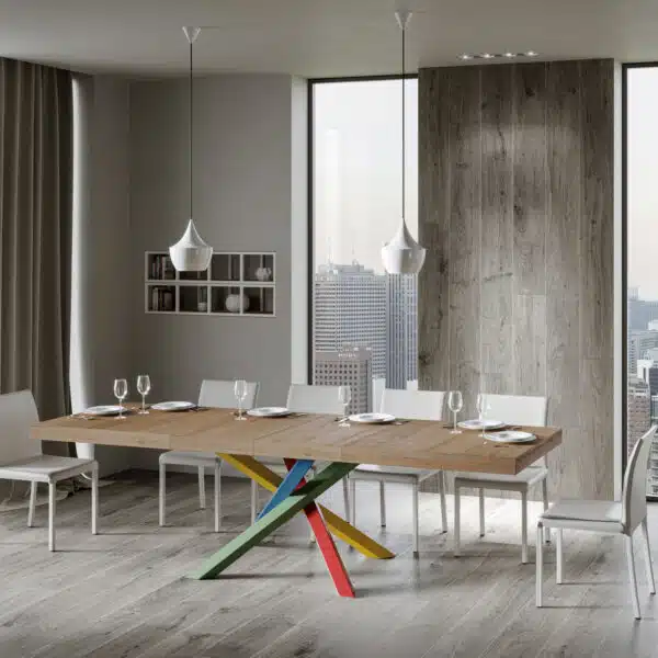Tavolo allungabile 200/460x90 cm Volantis Premium quercia natura gambe multicolore 4/B