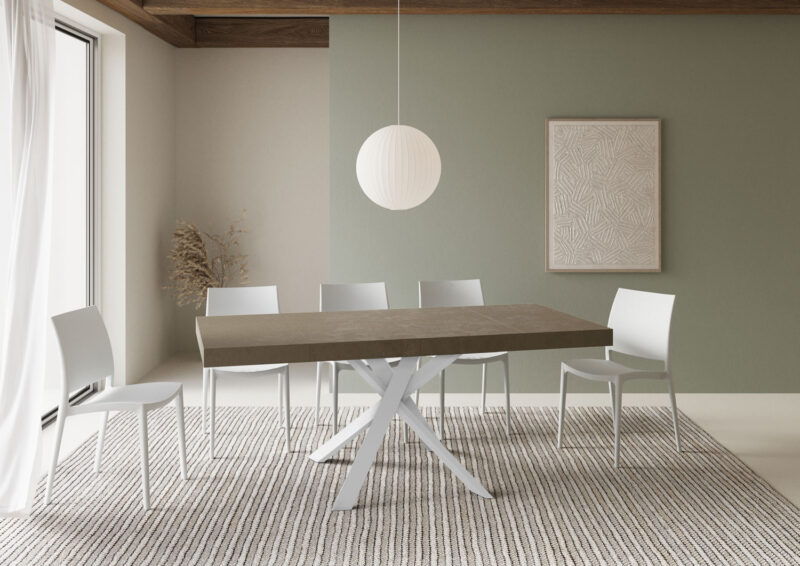 Tavolo allungabile 90/194x90 cm Clerk Premium tortora gambe bianche - immagine 3