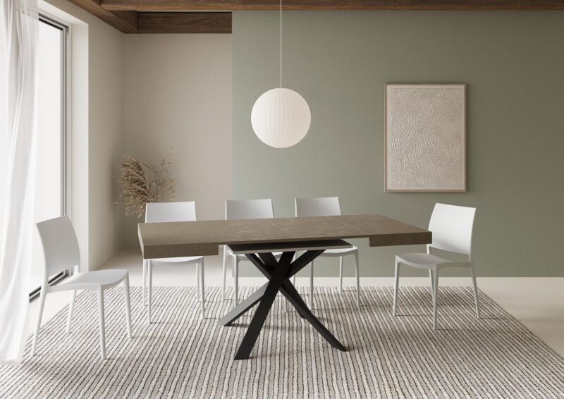 Tavolo allungabile 90/194x90 cm Clerk tortora gambe antracite - immagine 3