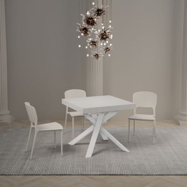Tavolo allungabile 90/194x90 cm Clerk bianco frassino gambe bianche