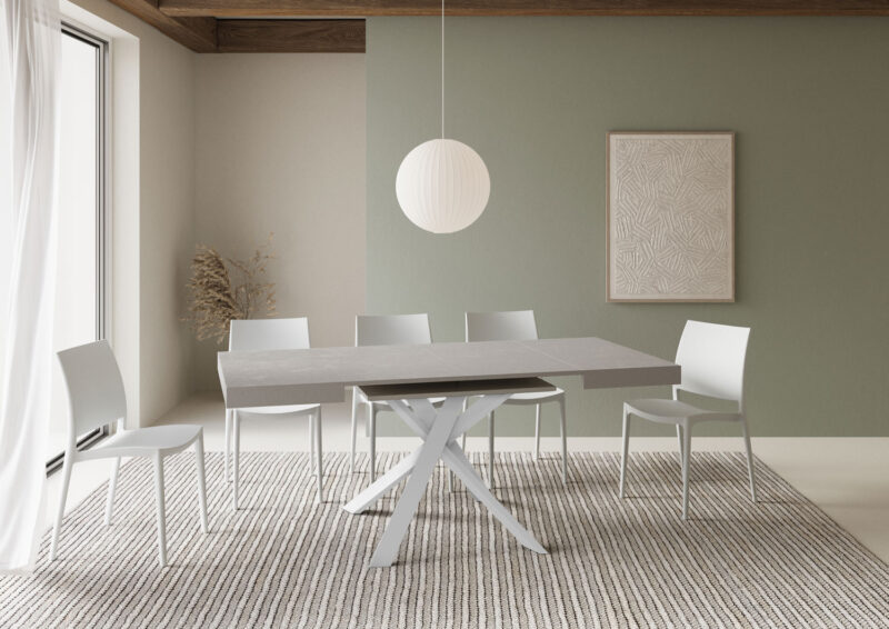 Tavolo allungabile 90/194x90 cm Clerk cashmere gambe bianche - immagine 3