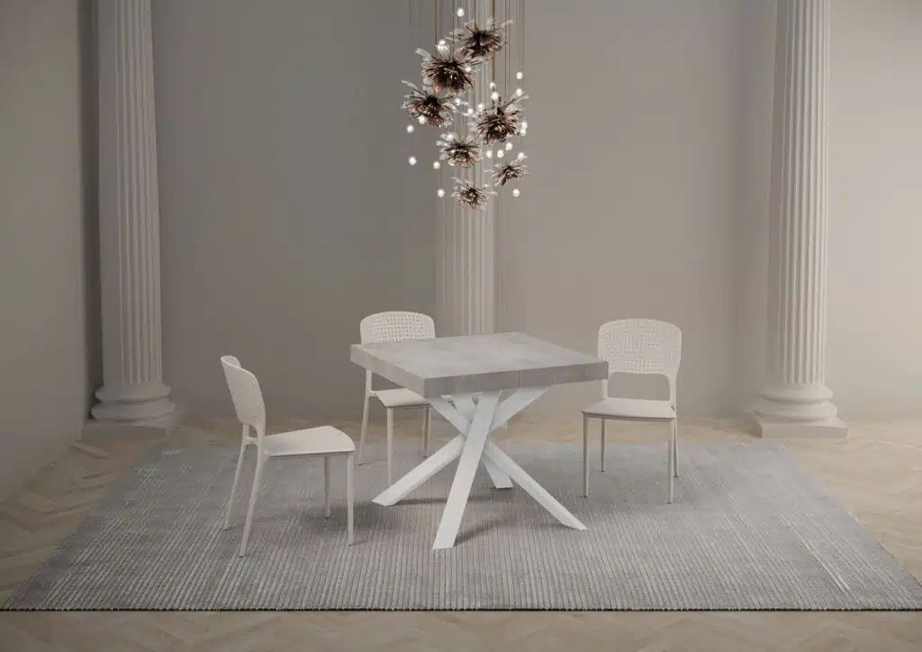 Tavolo allungabile 90/194x90 cm Clerk cemento gambe bianche - foto 1