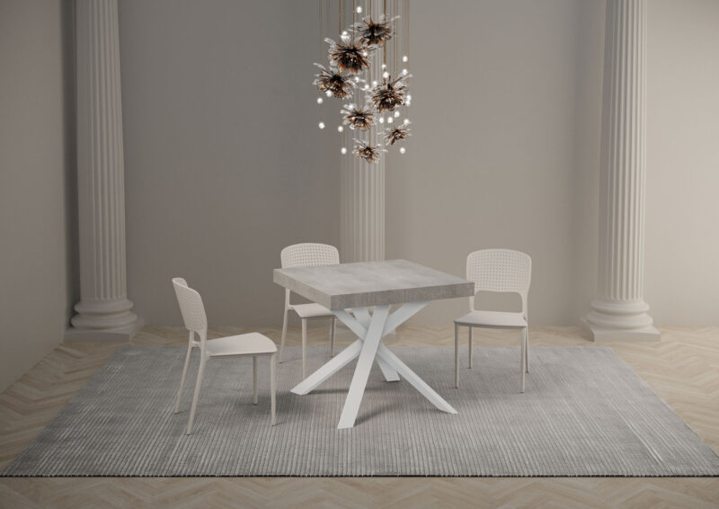 Tavolo allungabile 90/194x90 cm Clerk Premium cemento gambe bianche - immagine 3