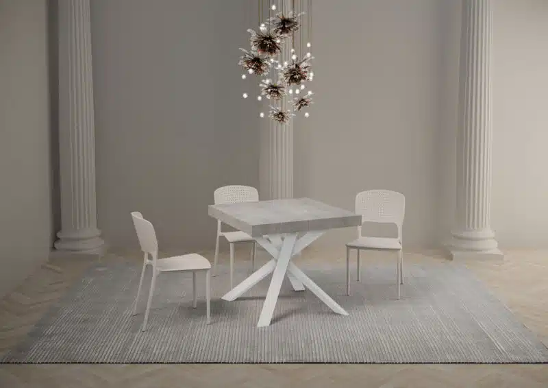 Tavolo allungabile 90/194x90 cm Clerk cemento gambe bianche - foto 1
