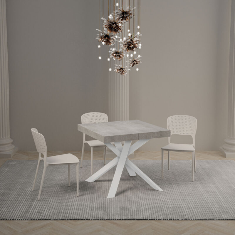 Tavolo allungabile 90/194x90 cm Clerk Premium cemento gambe bianche - immagine 2