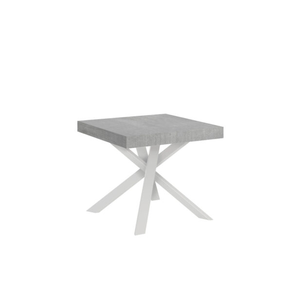 Tavolo allungabile 90/194x90 cm Clerk cemento gambe bianche