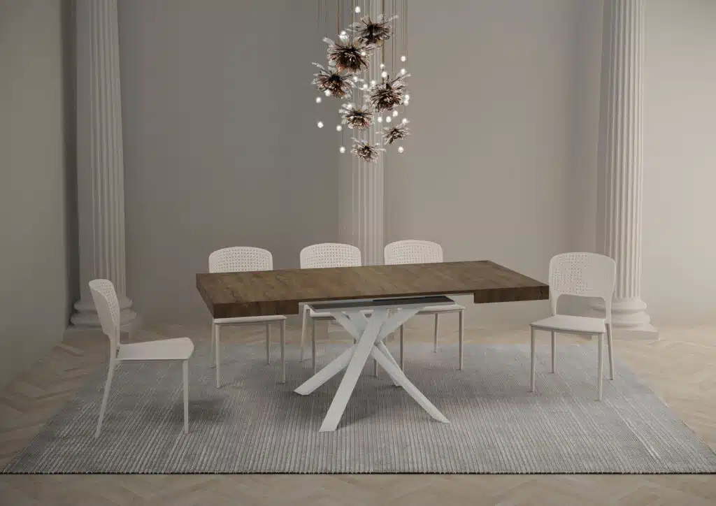 Tavolo allungabile 90/194x90 cm Clerk noce gambe bianche - foto 4