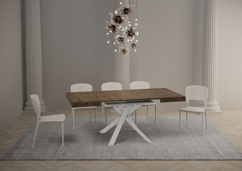 Tavolo allungabile 90/194x90 cm Clerk noce gambe bianche - immagine 4