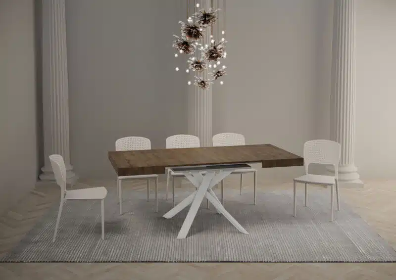 Tavolo allungabile 90/194x90 cm Clerk noce gambe bianche - foto 4
