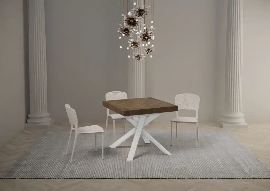 Tavolo allungabile 90/194x90 cm Clerk noce gambe bianche - foto 1