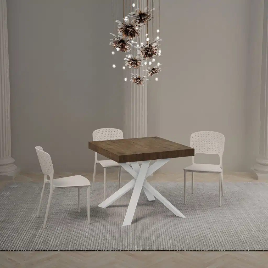 Tavolo allungabile 90/194x90 cm Clerk noce gambe bianche - foto 3
