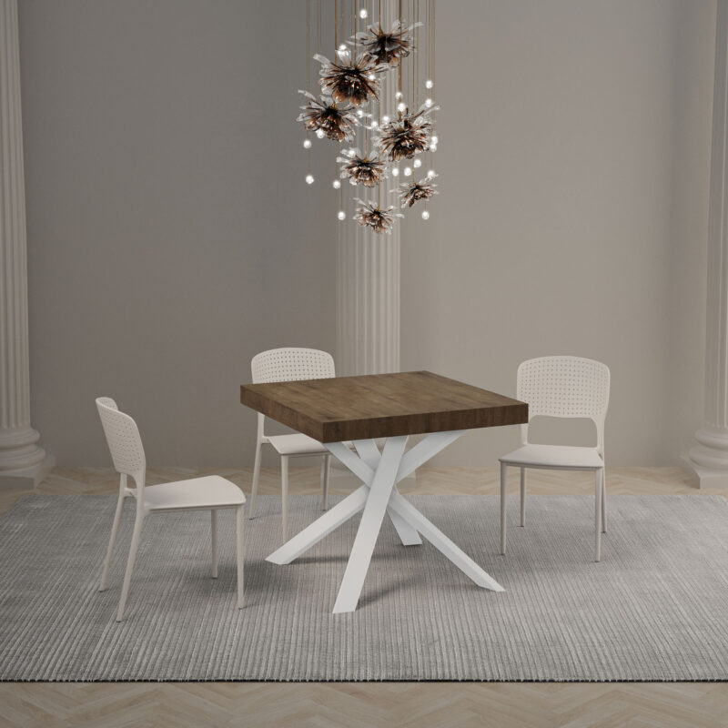 Tavolo allungabile 90/194x90 cm Clerk Premium noce gambe bianche - immagine 2