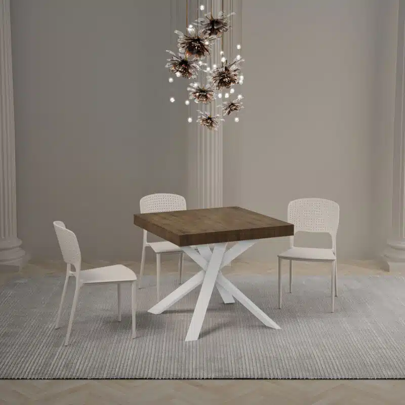 Tavolo allungabile 90/194x90 cm Clerk noce gambe bianche - foto 3