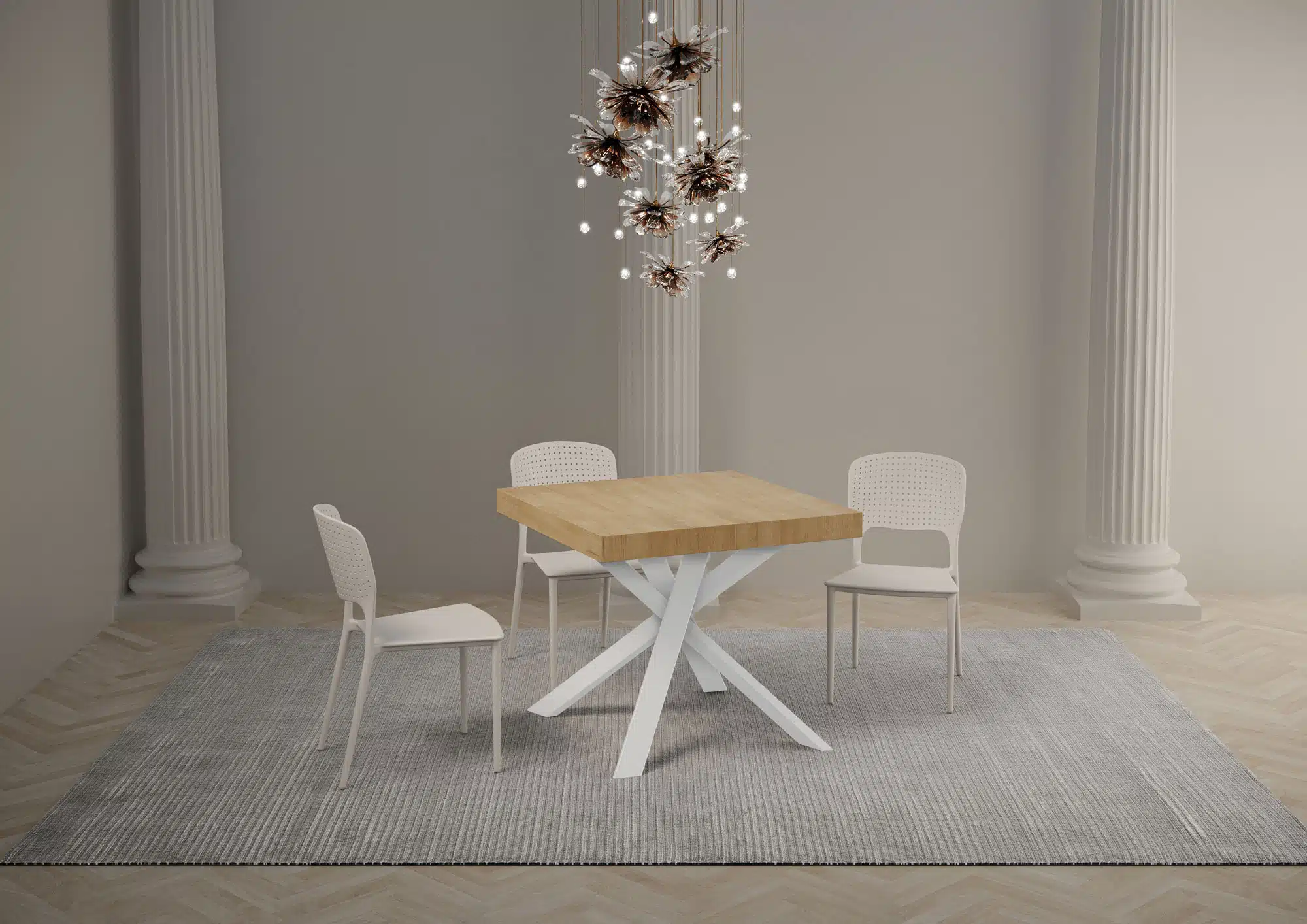 Tavolo allungabile 90/194x90 cm Clerk quercia natura gambe bianche - immagine 3