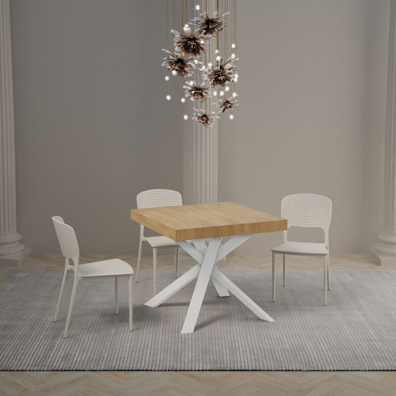 Tavolo allungabile 90/194x90 cm Clerk Premium quercia natura gambe bianche - immagine 2
