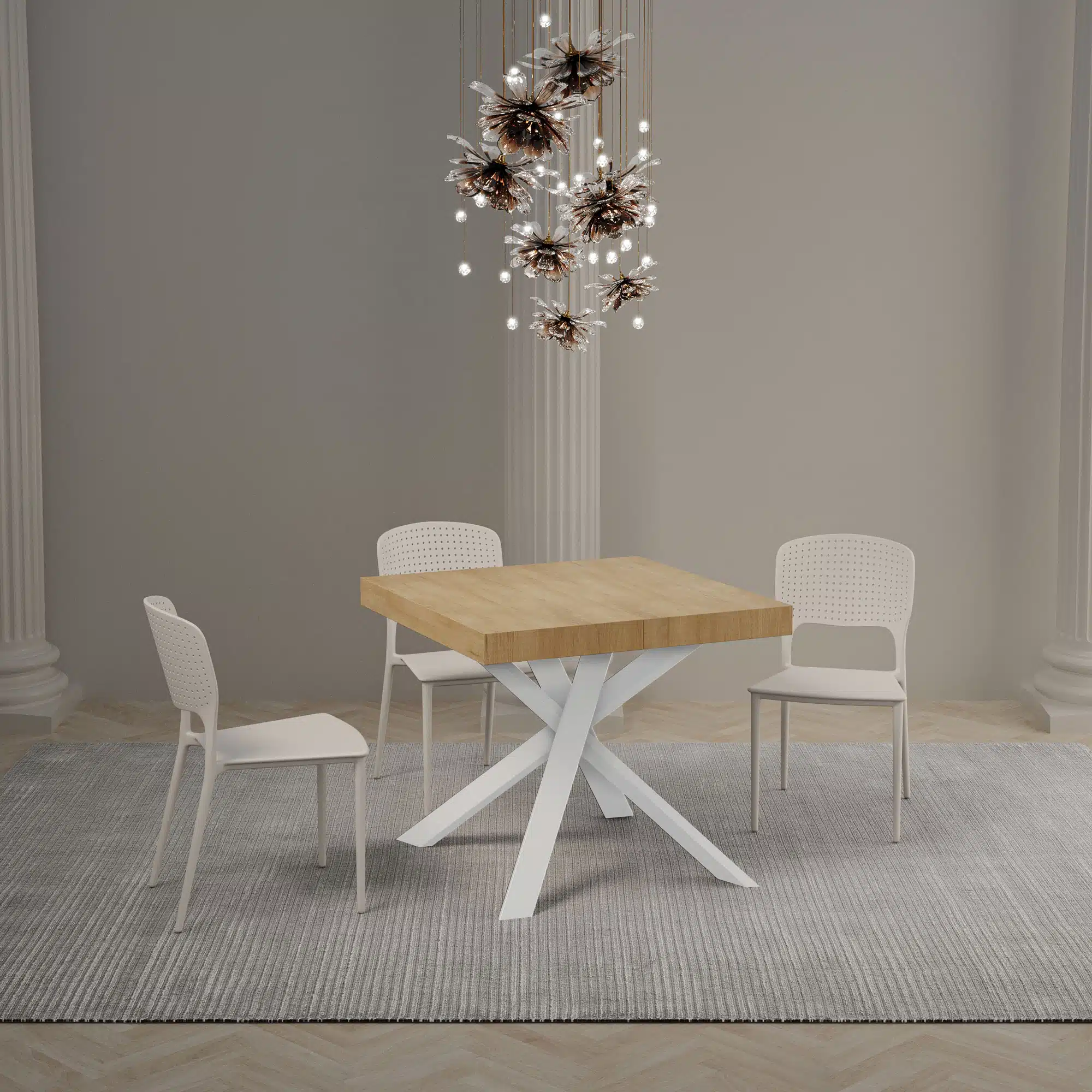 Tavolo allungabile 90/194x90 cm Clerk quercia natura gambe bianche - immagine 2
