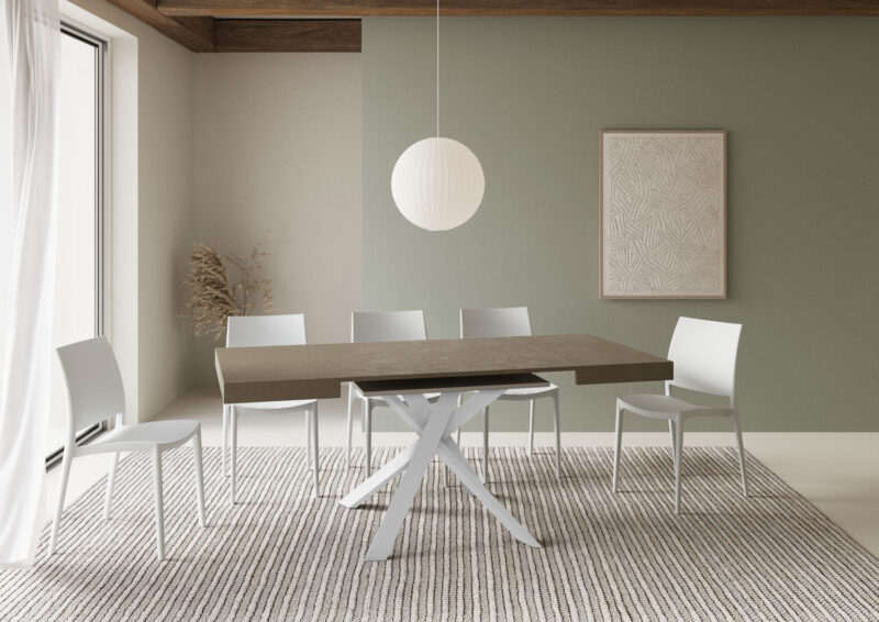 Tavolo allungabile 90/194x90 cm Clerk tortora gambe bianche - immagine 3