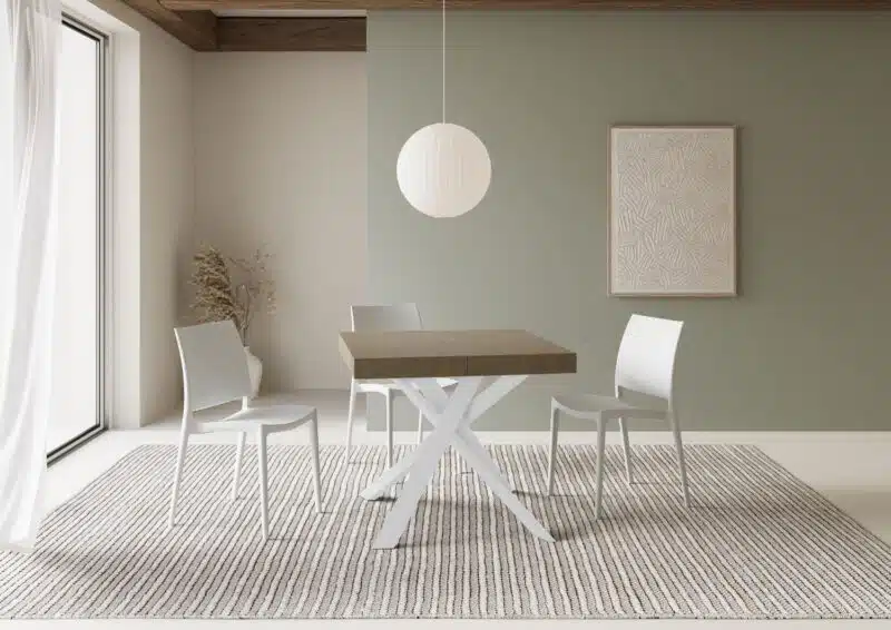 Tavolo allungabile 90/194x90 cm Clerk tortora gambe bianche - foto 1