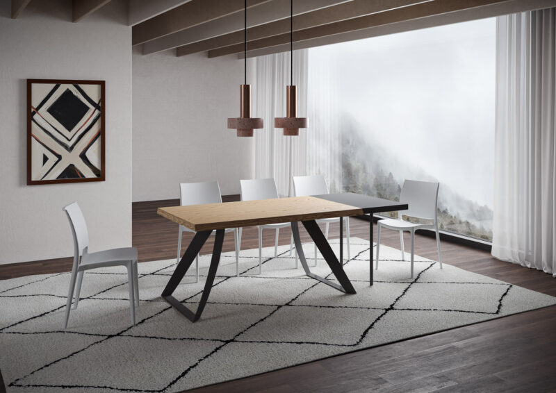Tavolo allungabile 160/260x90 cm Tabira rovere scortecciato gambe antracite - immagine 3