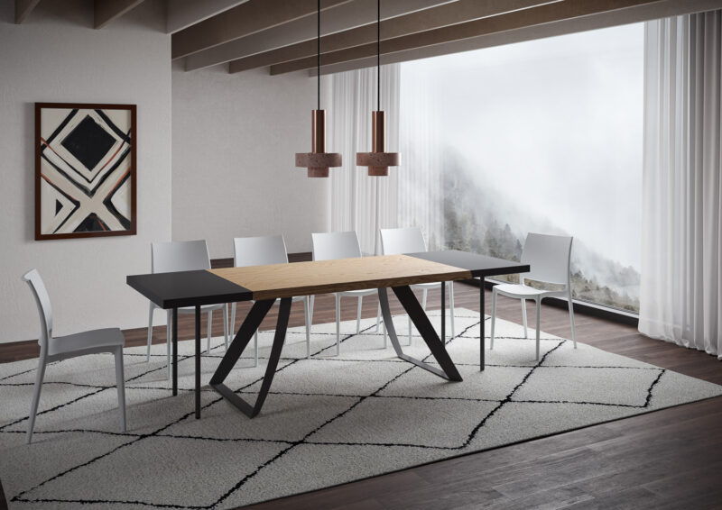 Tavolo allungabile 160/260x90 cm Tabira rovere scortecciato gambe antracite - immagine 4
