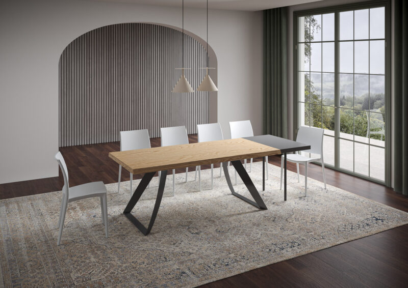 Tavolo allungabile 200/250x90 cm Tabira rovere scortecciato gambe antracite - immagine 3