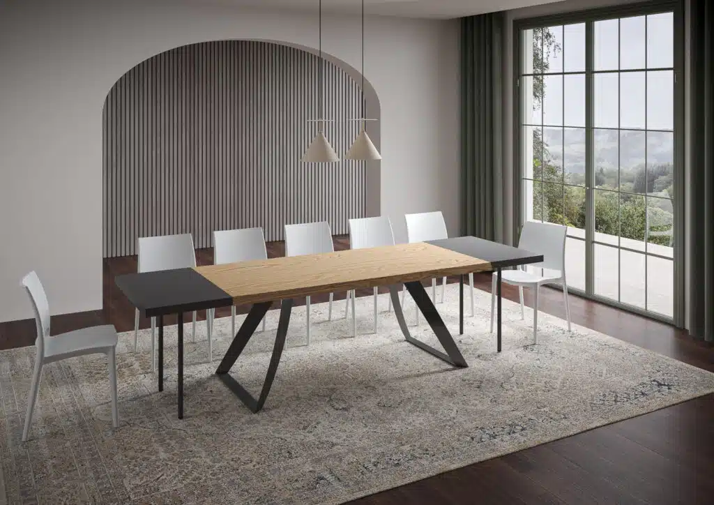 Tavolo allungabile 180/280x90 cm Tabira rovere scortecciato gambe antracite - foto 4