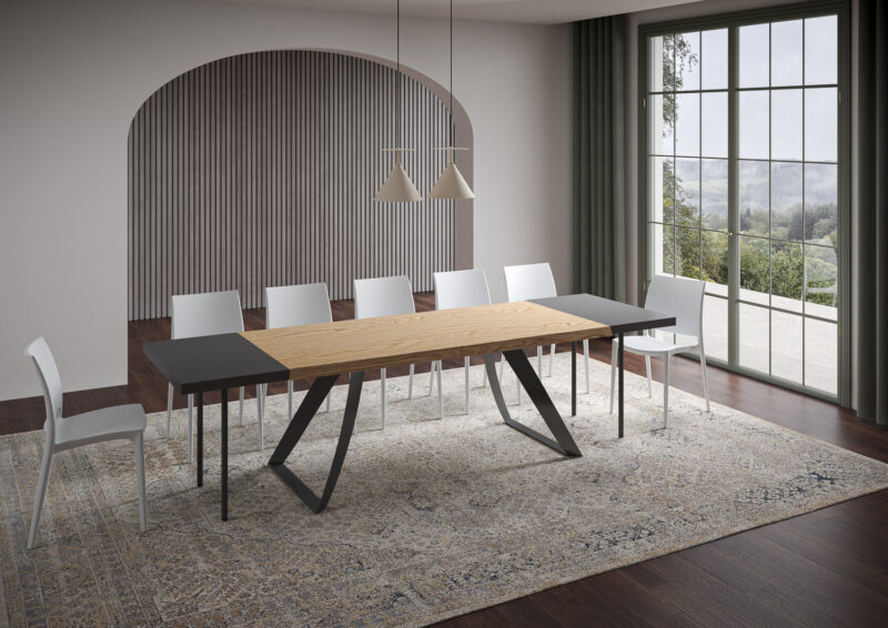 Tavolo allungabile 200/300x90 cm Tabira rovere scortecciato gambe antracite - immagine 4