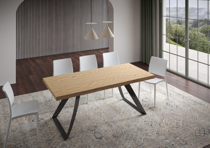 Tavolo allungabile 200/250x90 cm Tabira rovere scortecciato gambe antracite - immagine 2