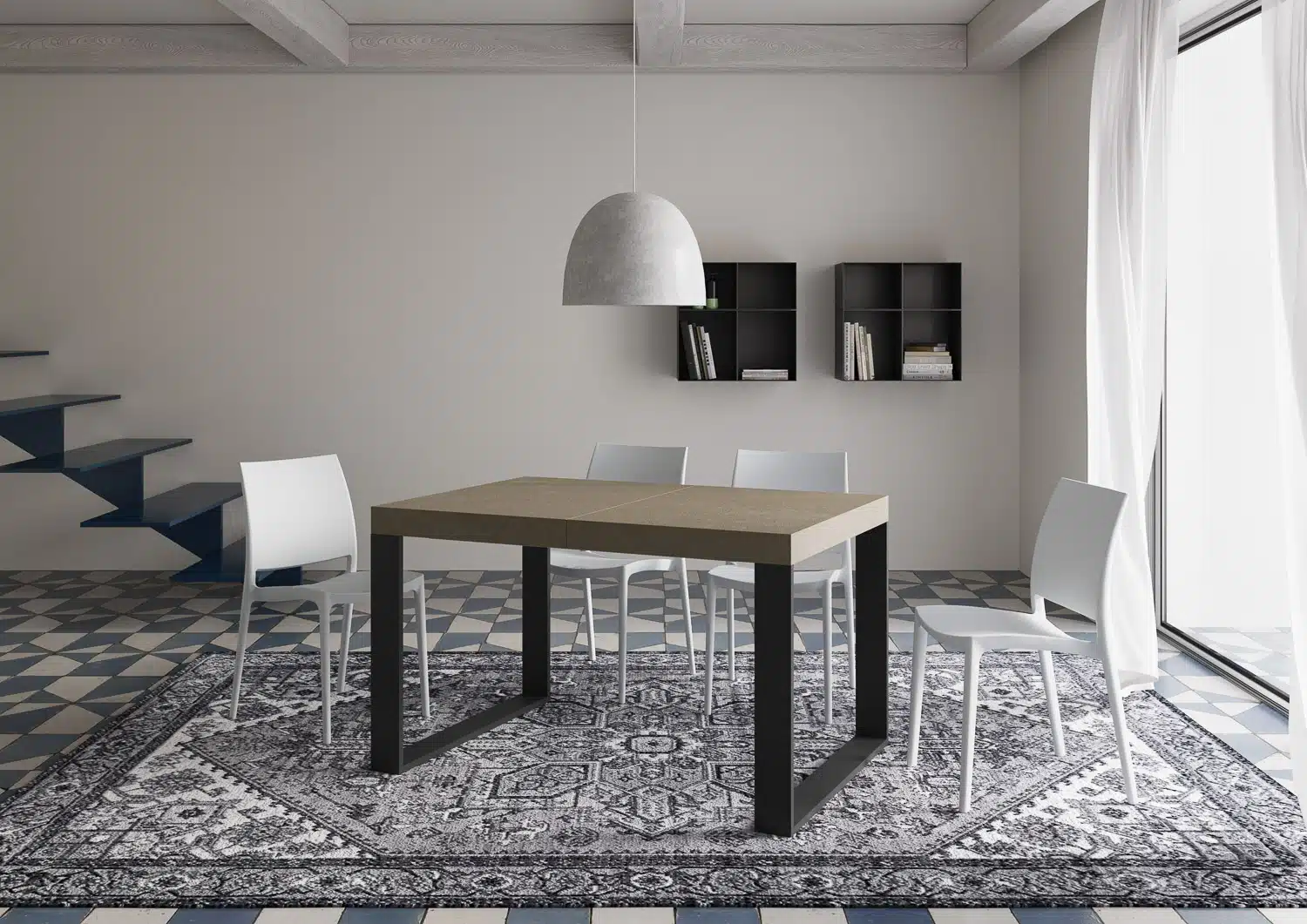 Tavolo allungabile 120/380x90 cm Tecno tortora gambe antracite - immagine 3