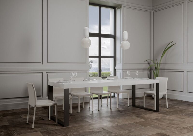 Tavolo allungabile 160/264x90 cm Tecno Premium bianco frassino gambe antracite - immagine 3