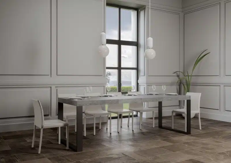 Tavolo allungabile 180/440x90 cm Tecno Premium cemento gambe antracite - foto 3