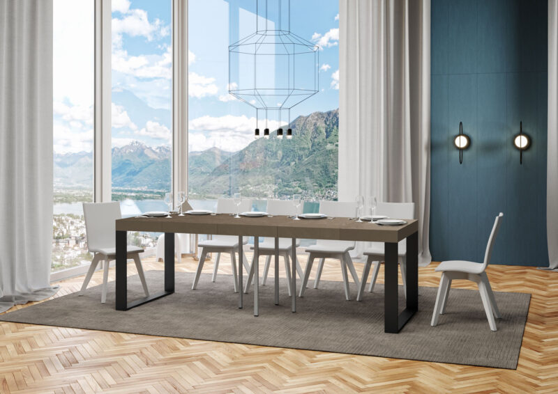 Tavolo allungabile 90/246x90 cm Tecno Premium tortora gambe antracite - immagine 4