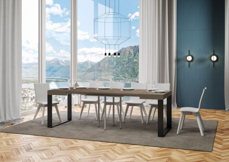 Tavolo allungabile 90/246x90 cm Tecno tortora gambe antracite - immagine 4