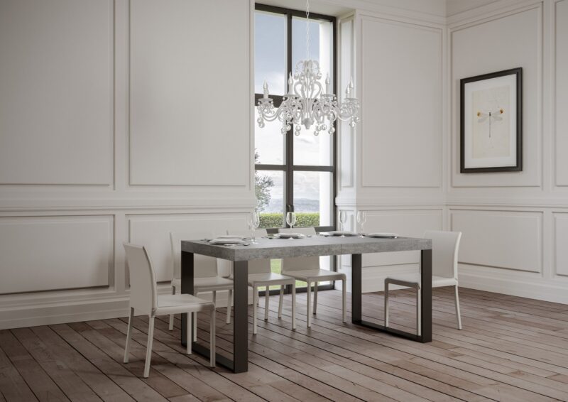 Tavolo allungabile 200/304x90 cm Tecno cemento gambe antracite - immagine 2