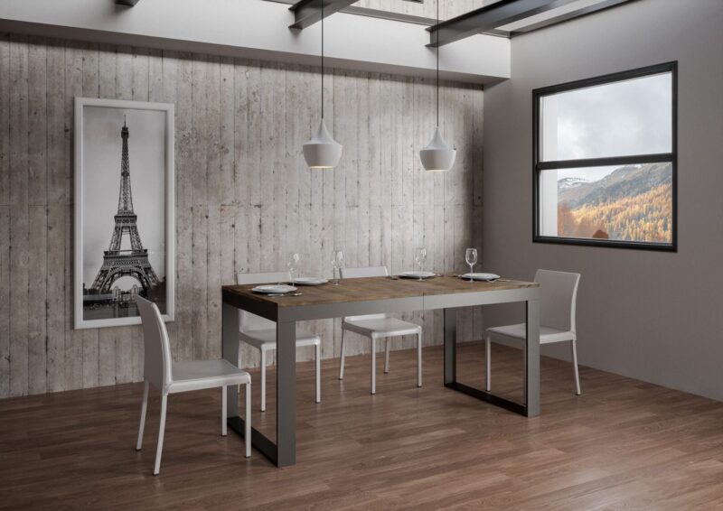 Tavolo allungabile 180/440x90 cm Tecno Evolution noce telaio e gambe antracite - immagine 2