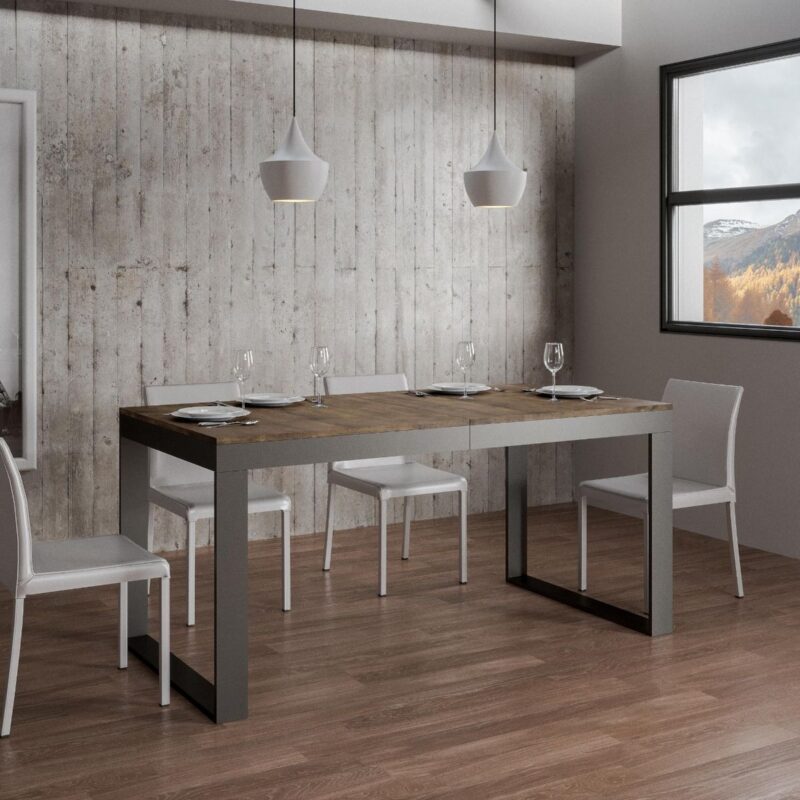 Tavolo allungabile 160/420x90 cm Tecno Evolution noce telaio e gambe antracite - immagine 2
