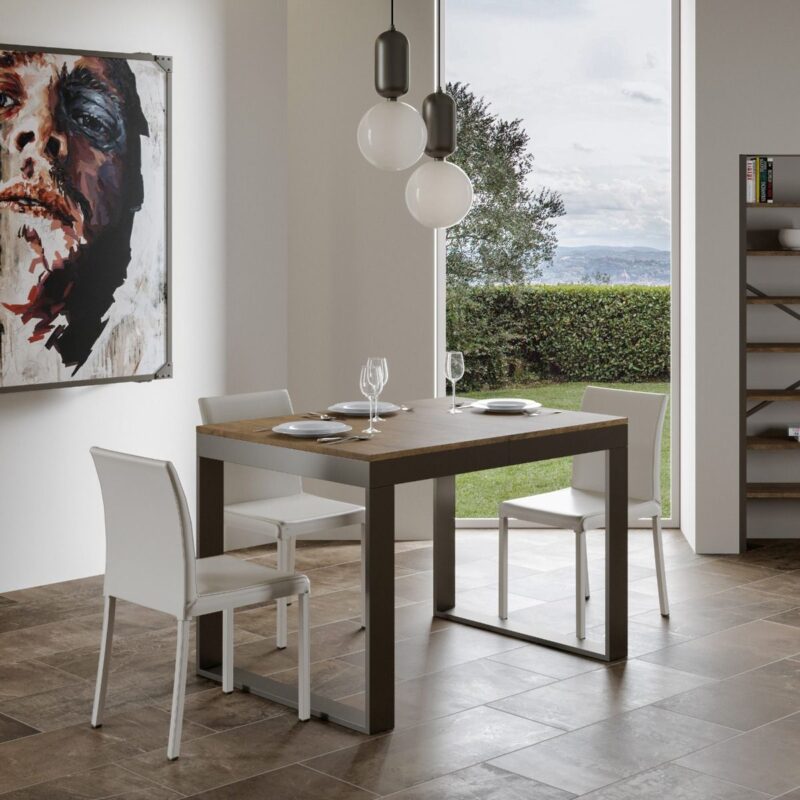 Tavolo allungabile 120/380x90 cm Tecno Evolution noce telaio e gambe antracite - immagine 2